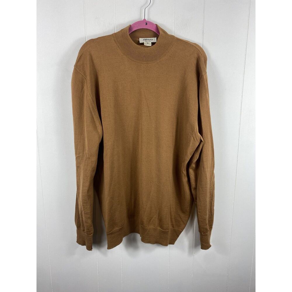 Vintage Allora Sweater Mens XL Orange Yellow Wool Mock Neck Made in Italy